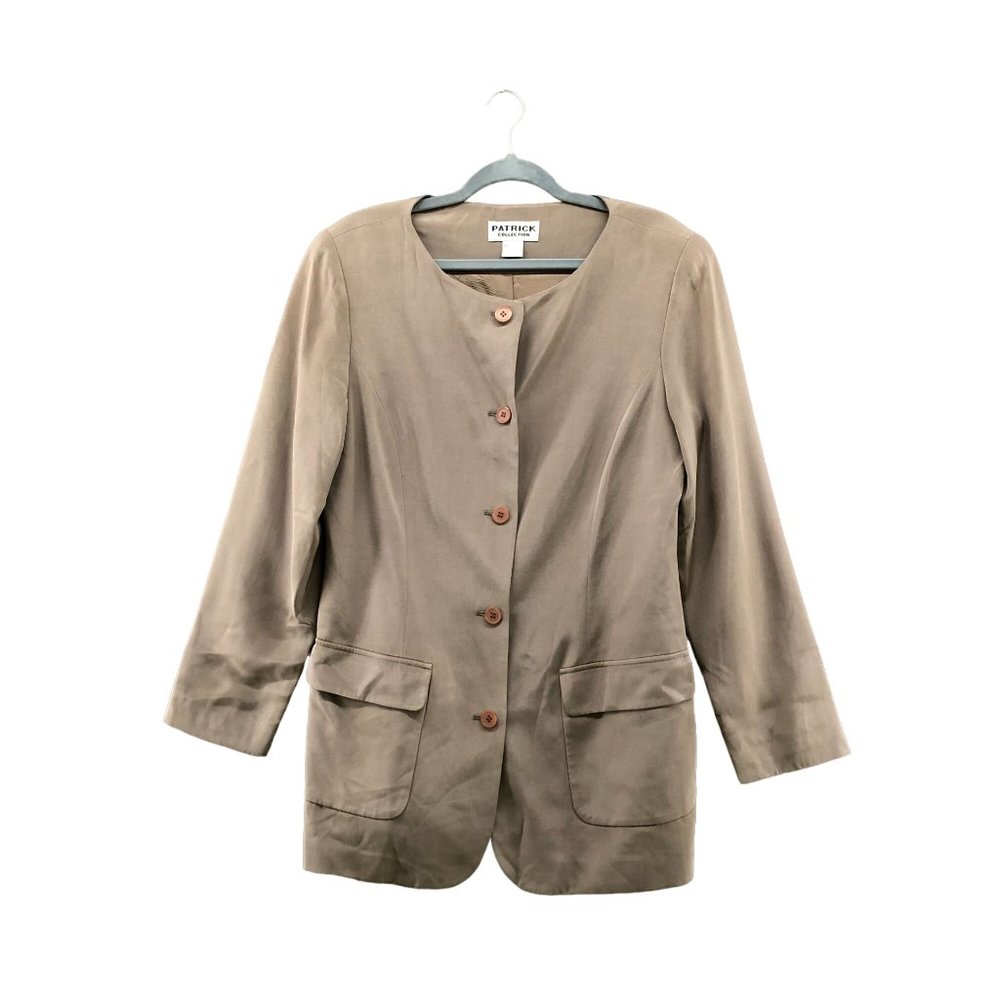 Vintage Patrick Collection Womens 100% Silk Brown‎ Jacket Blazer Size 12 Career